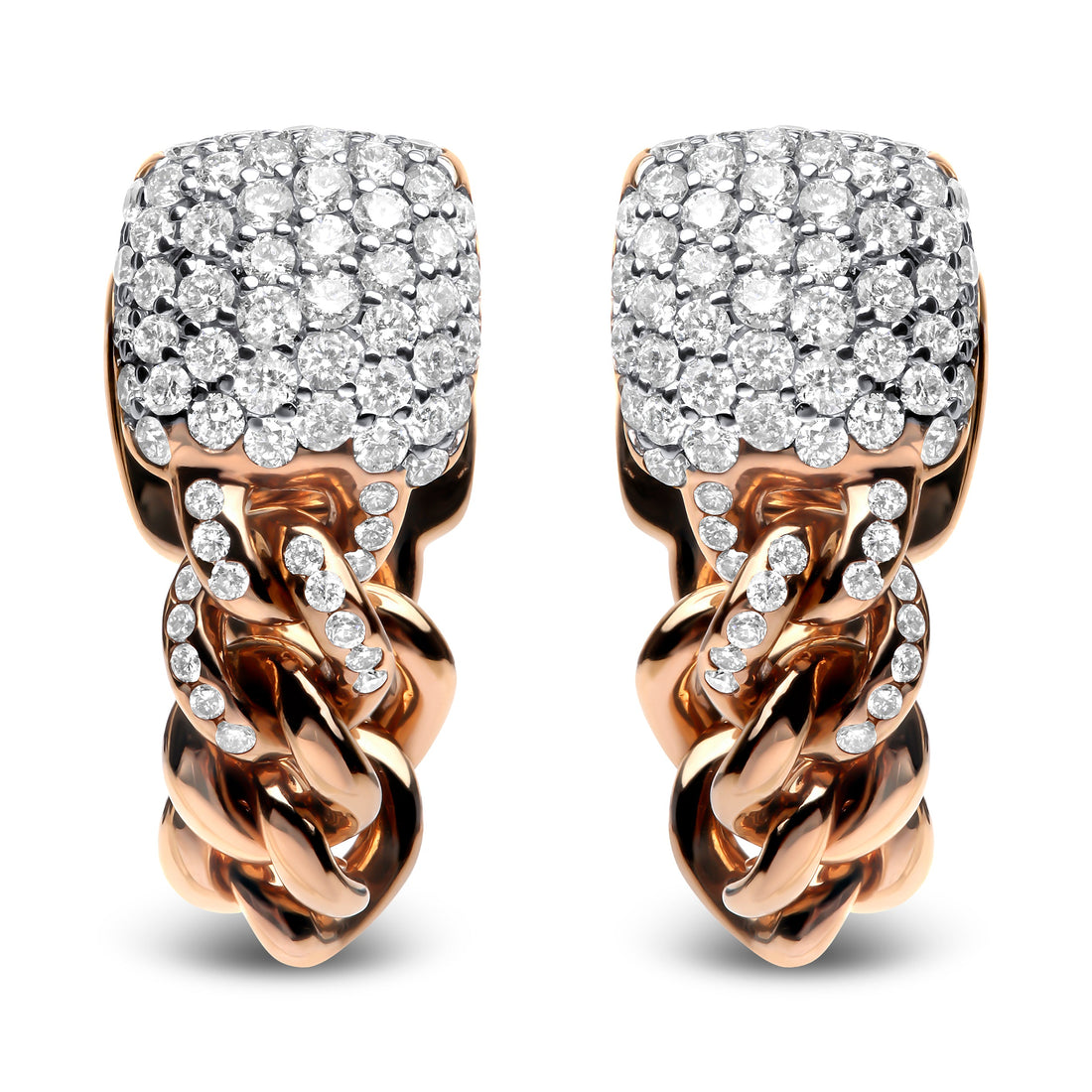 18K Rose Gold 3/4 Cttw Round Diamond Pave Cuban Chain Huggie Earrings (G-H Color, SI1-SI2 Clarity) by Bids.com