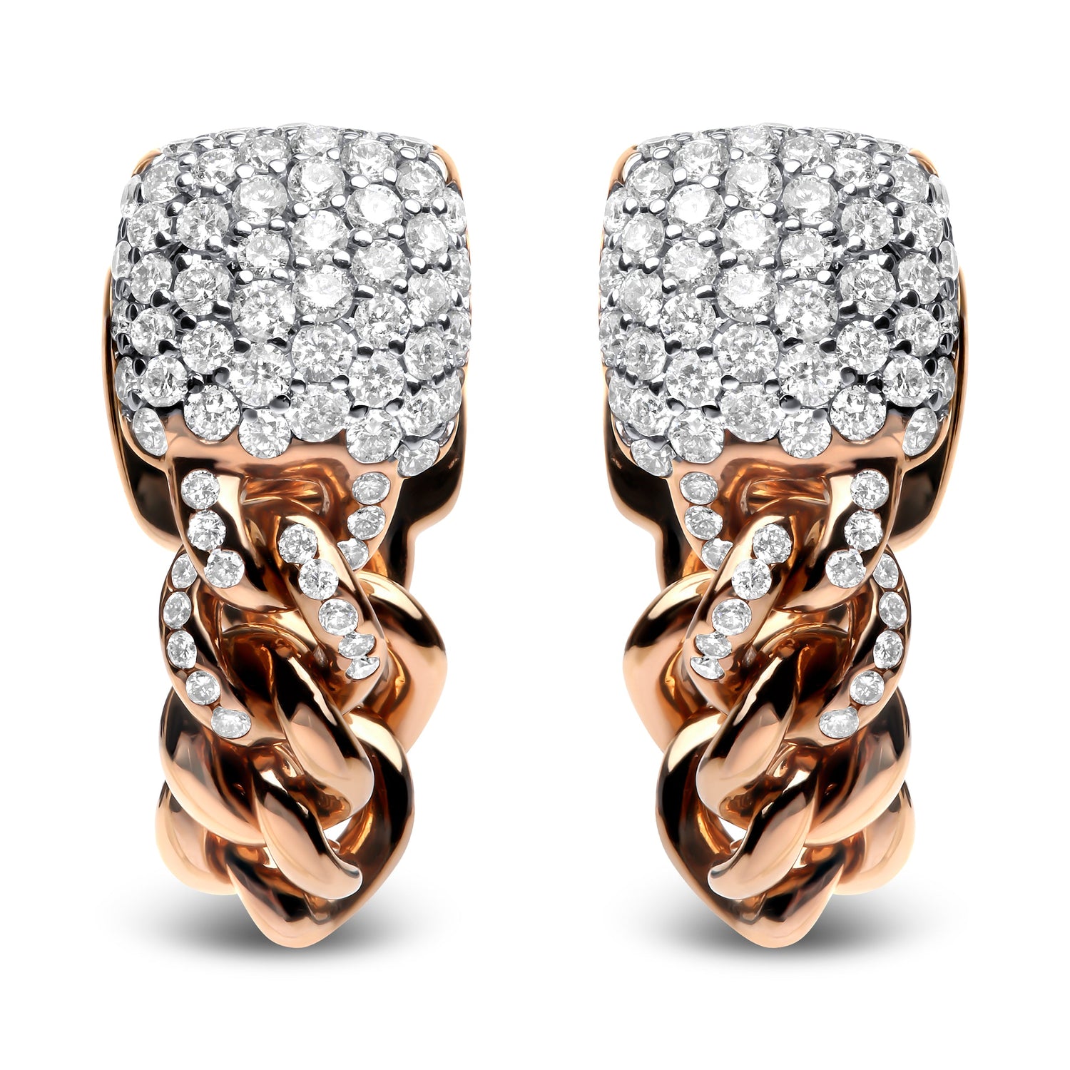 18K Rose Gold 3/4 Cttw Round Diamond Pave Cuban Chain Huggie Earrings (G-H Color, SI1-SI2 Clarity) by Bids.com