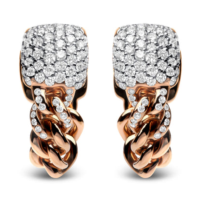 18K Rose Gold 3/4 Cttw Round Diamond Pave Cuban Chain Huggie Earrings (G-H Color, SI1-SI2 Clarity) by Bids.com