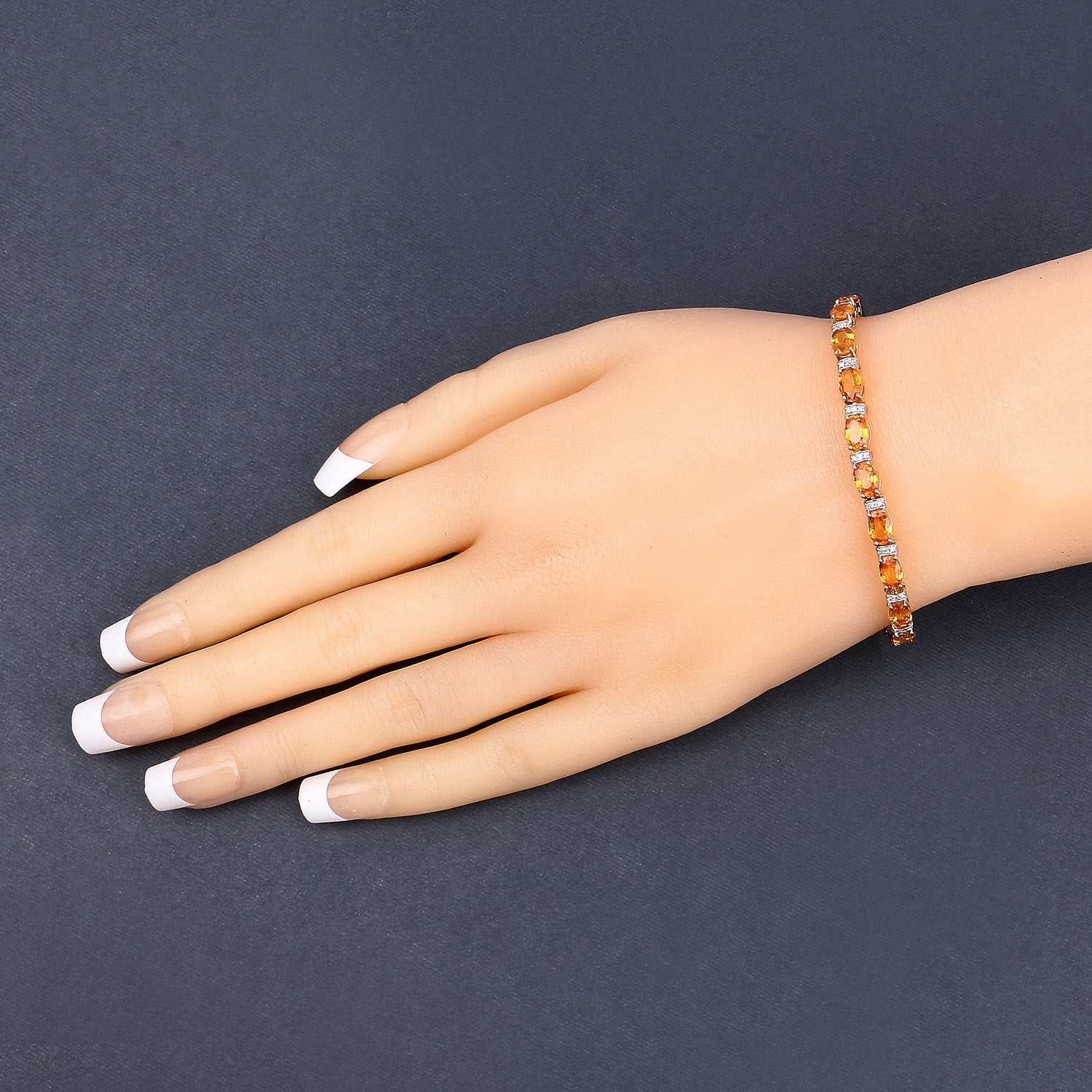12.33 Carat Genuine Orange Sapphire and White Diamond 14K Yellow Gold Bracelet by Bids.com