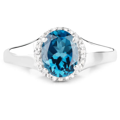 2.13 Carat Genuine London Blue Topaz and White Topaz .925 Sterling Silver Ring by Bids.com