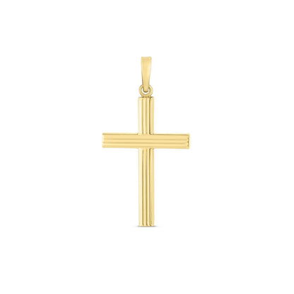 14k Yellow Gold High Polish Ribber Cross Pendant  DestGlow