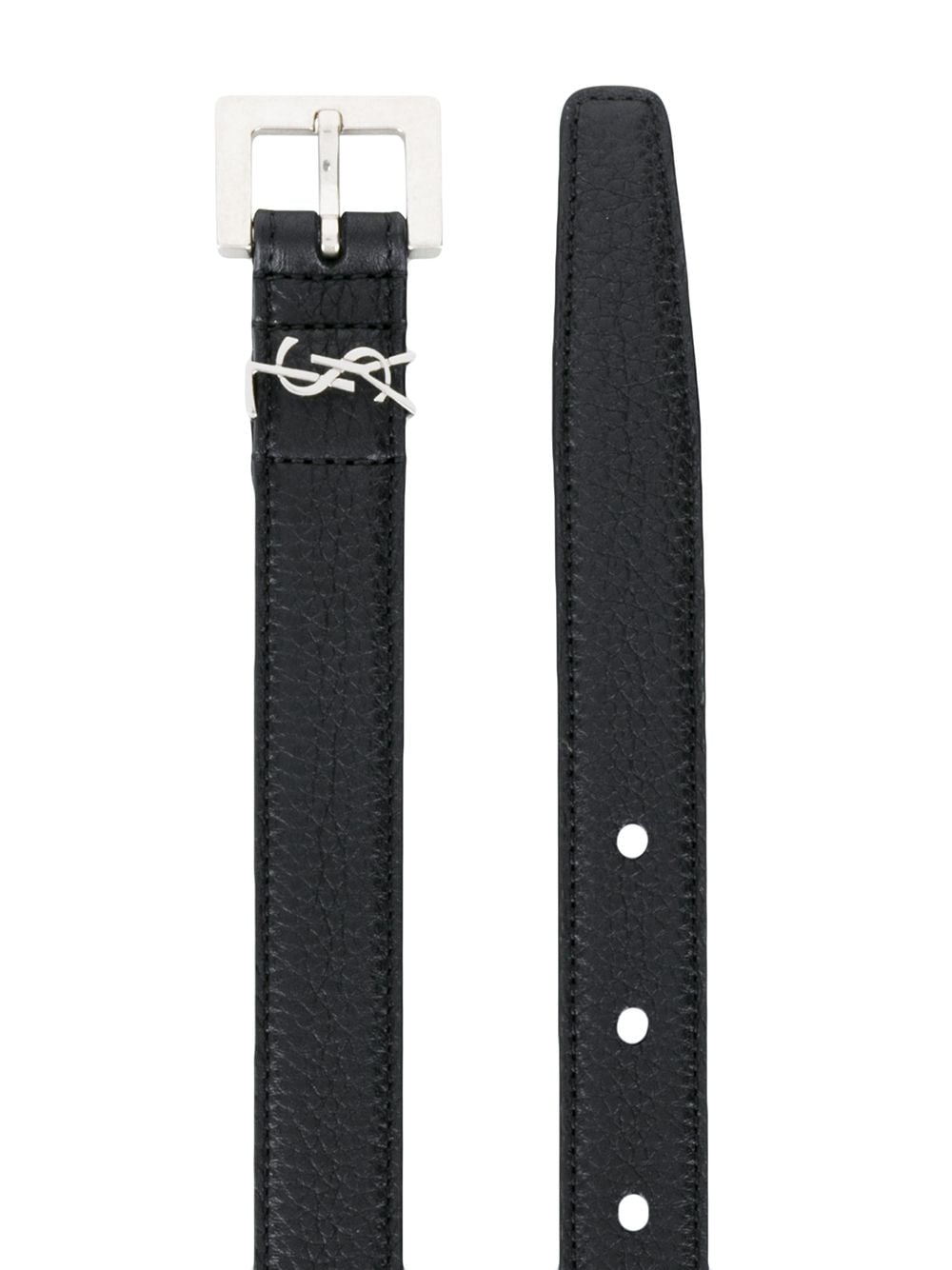 Saint Laurent Men Grained Leather Cassandre Thin Belt With Square Buckle by Luosophy