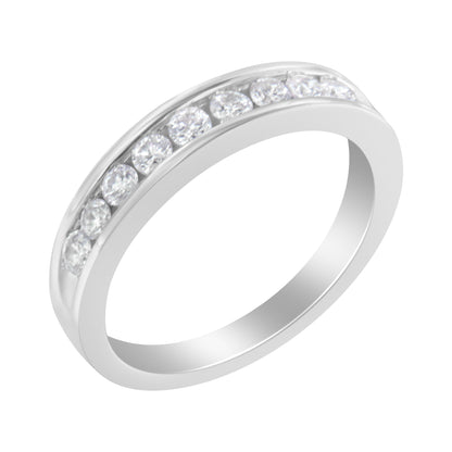 18K White Gold Round Diamond 1/2 Cttw Channel Band Ring by Bids.com