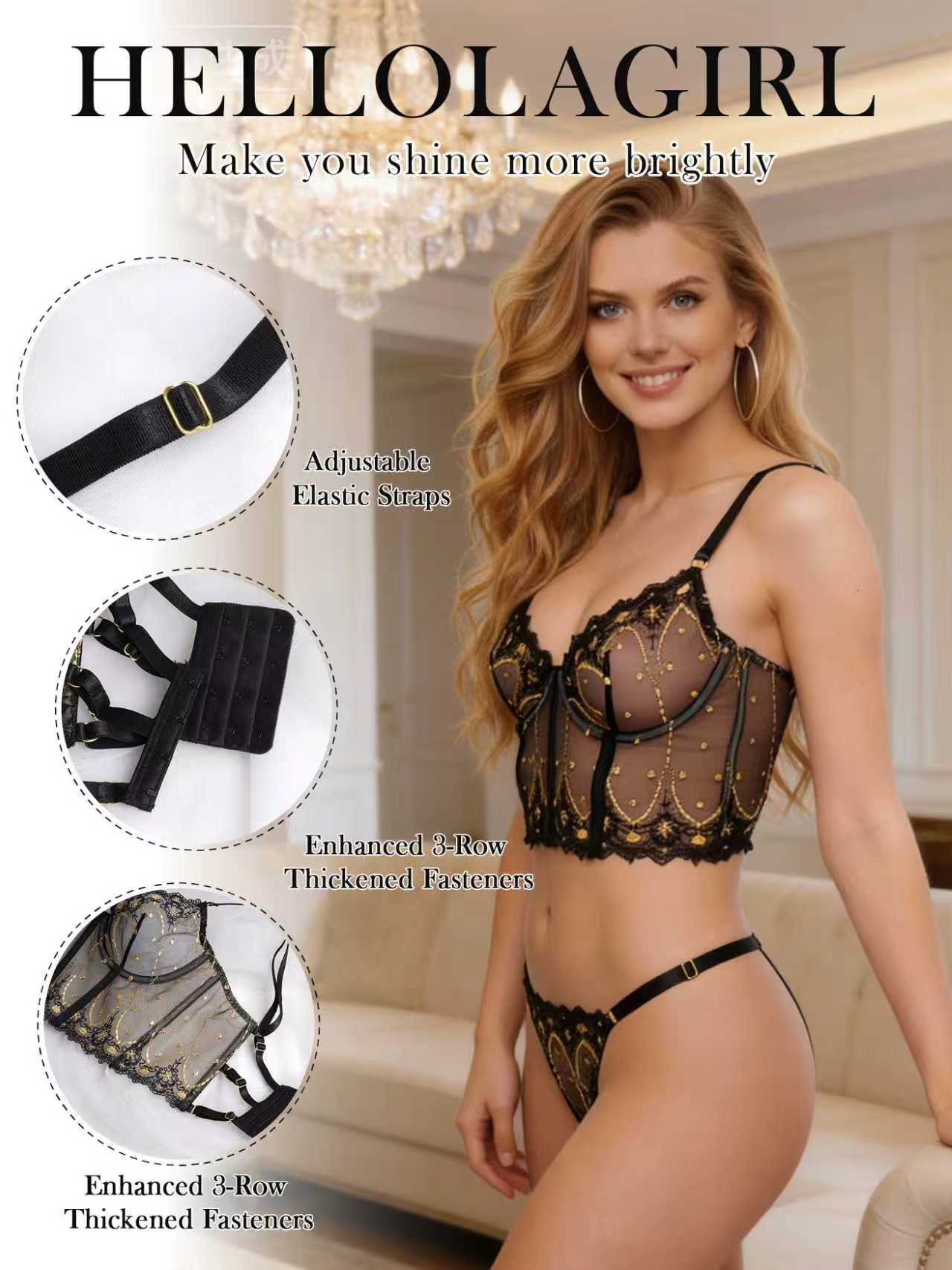 Chic Luxe Noir &amp; Gold Lingerie Set