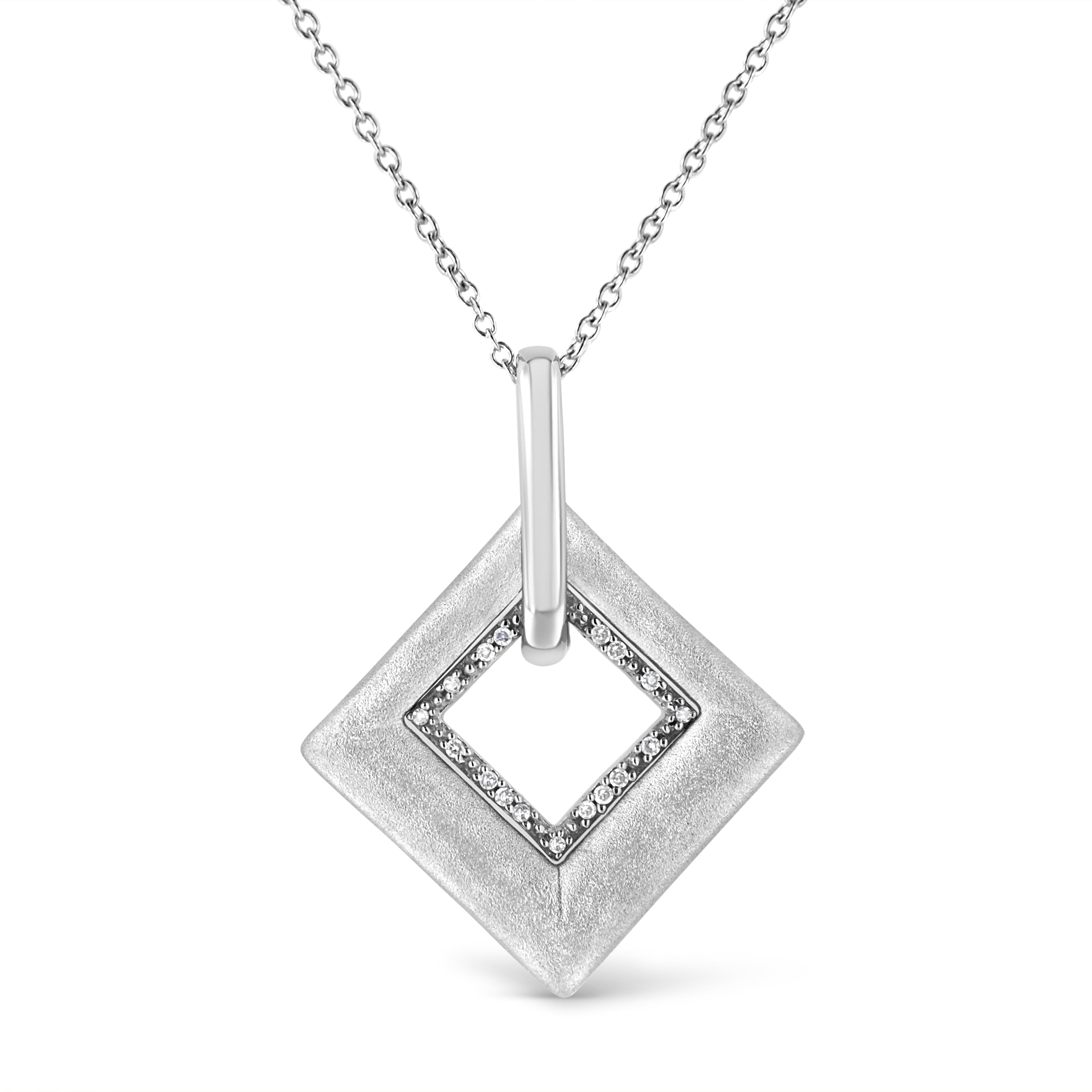 .925 Sterling Silver Pave-Set Diamond Accent Kite Shape 18" Pendant Necklace (I-J Color, I1-I2 Clarity) by Bids.com