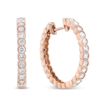 18K Rose Gold 1 Cttw Round Bezel-Set Diamond Hoop Earrings (F-G Color, VS1-VS2 Clarity) by Bids.com