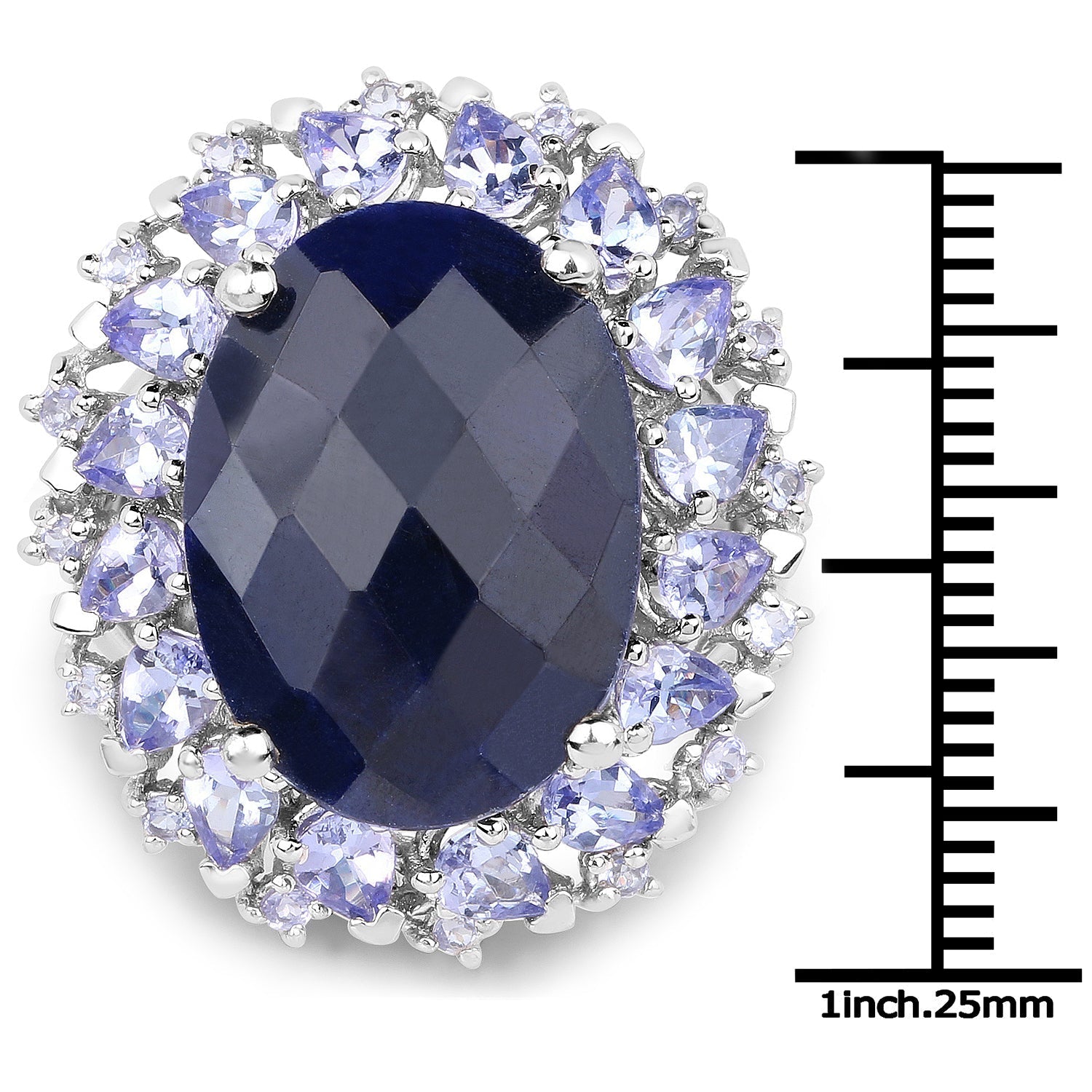 17.81 Carat Dyed Sapphire and Tanzanite .925 Sterling Silver Ring  DestGlow