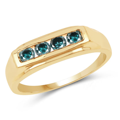 14K Yellow Gold Plated 0.48 Carat Genuine Blue Diamond .925 Sterling Silver Ring by Bids.com