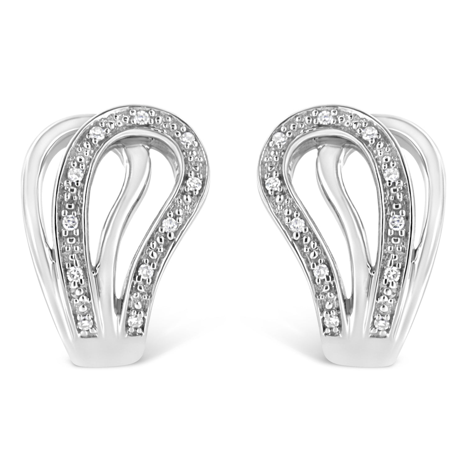 .925 Sterling Silver Pave-Set Diamond Accent Horseshoe Hoop Earring (I-J Color, I1-I2 Clarity) by Bids.com