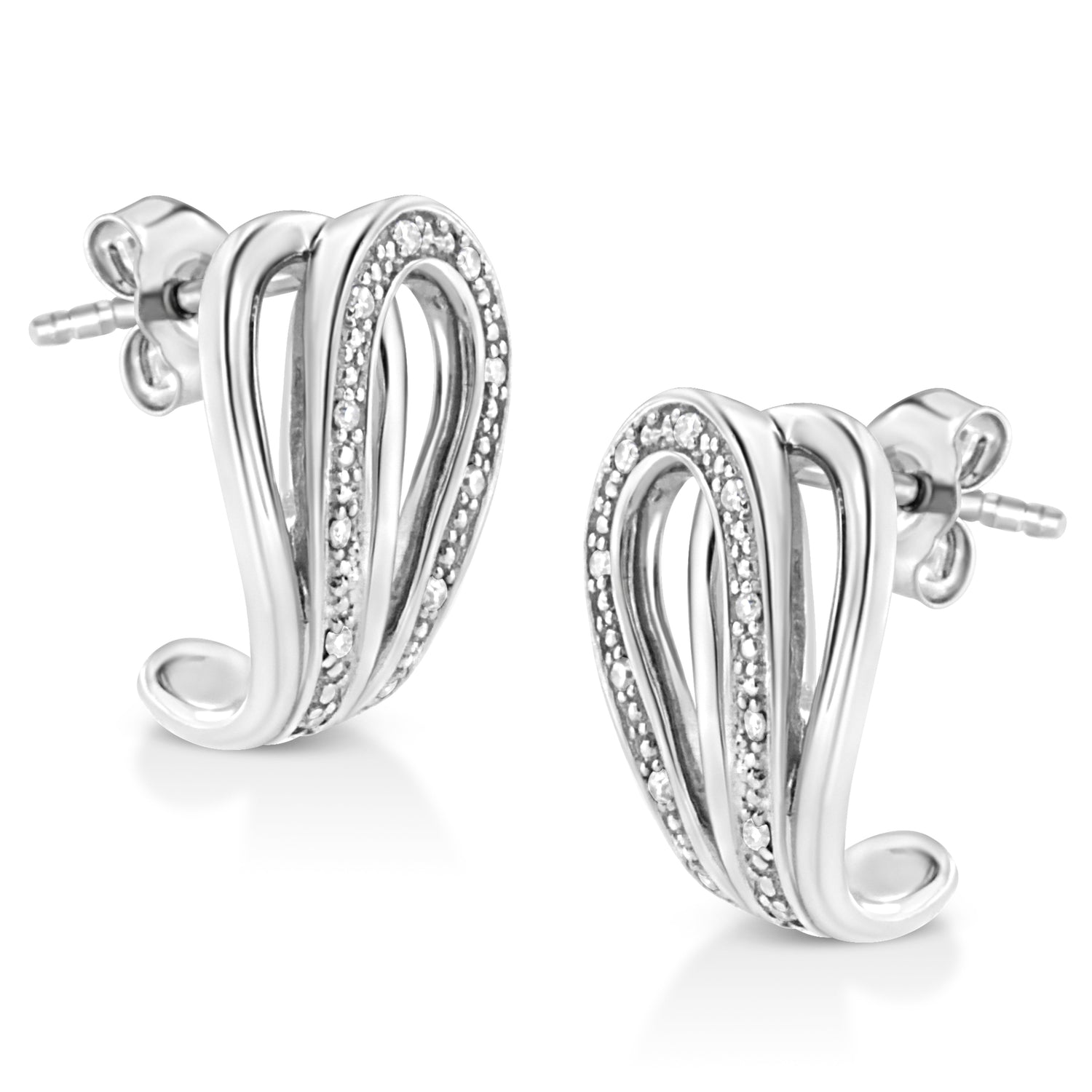 .925 Sterling Silver Pave-Set Diamond Accent Horseshoe Hoop Earring (I-J Color, I1-I2 Clarity) by Bids.com