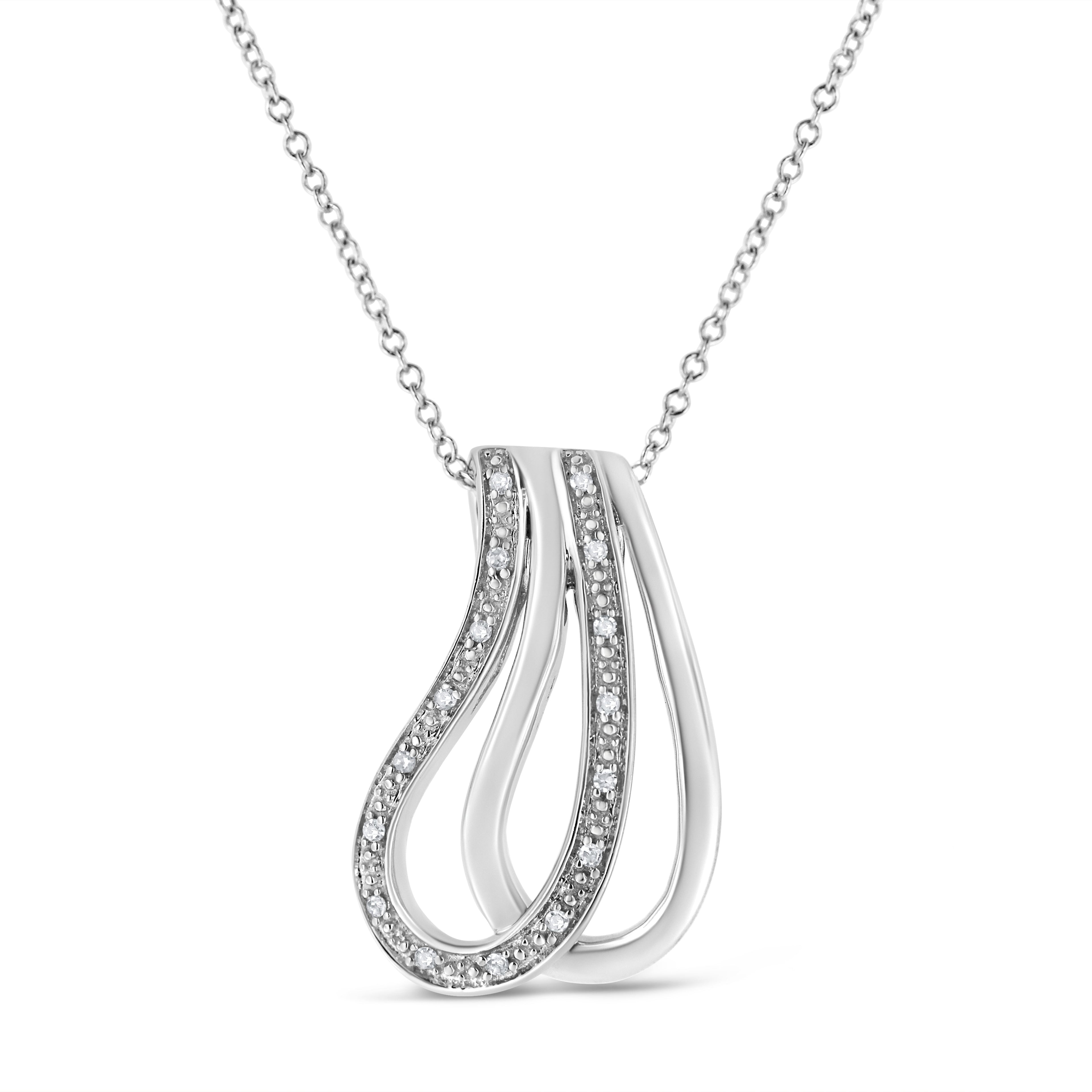 .925 Sterling Silver Pave-Set Diamond Accent Double Curve 18" Pendant Necklace (I-J Color, I1-I2 Clarity)  DestGlow