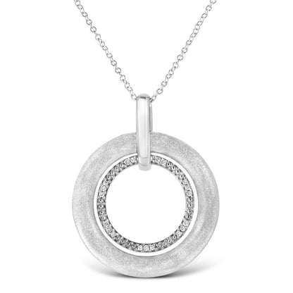 .925 Sterling Silver Prong-Set Diamond Accent Satin Finished Double Circle 18" Pendant Necklace (I-J Color, I1-I2 Clarity) by Bids.com