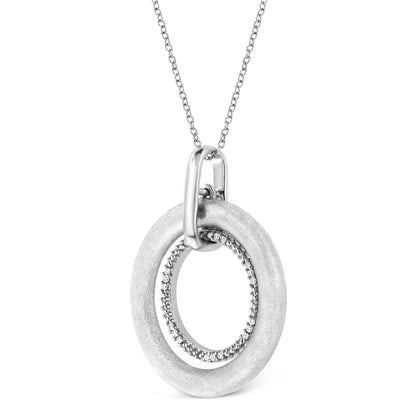 .925 Sterling Silver Prong-Set Diamond Accent Satin Finished Double Circle 18" Pendant Necklace (I-J Color, I1-I2 Clarity) by Bids.com