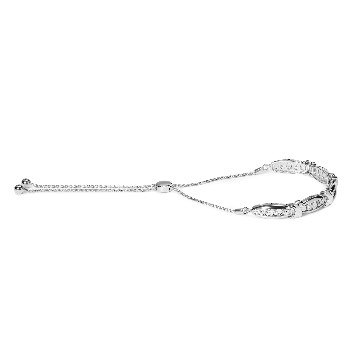 .925 Sterling Silver 1/10 Cttw Diamond X Link Bolo Bracelet (I-J Color, I2-I3 Clarity)  DestGlow