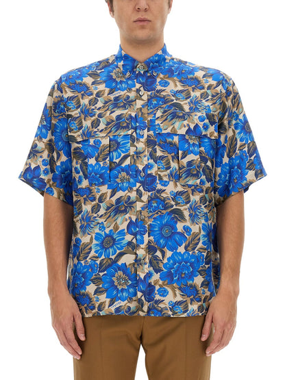Moschino Men Blue Flowers Allover Print Shirt by Luosophy