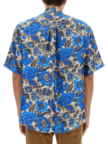 Moschino Men Blue Flowers Allover Print Shirt by Luosophy