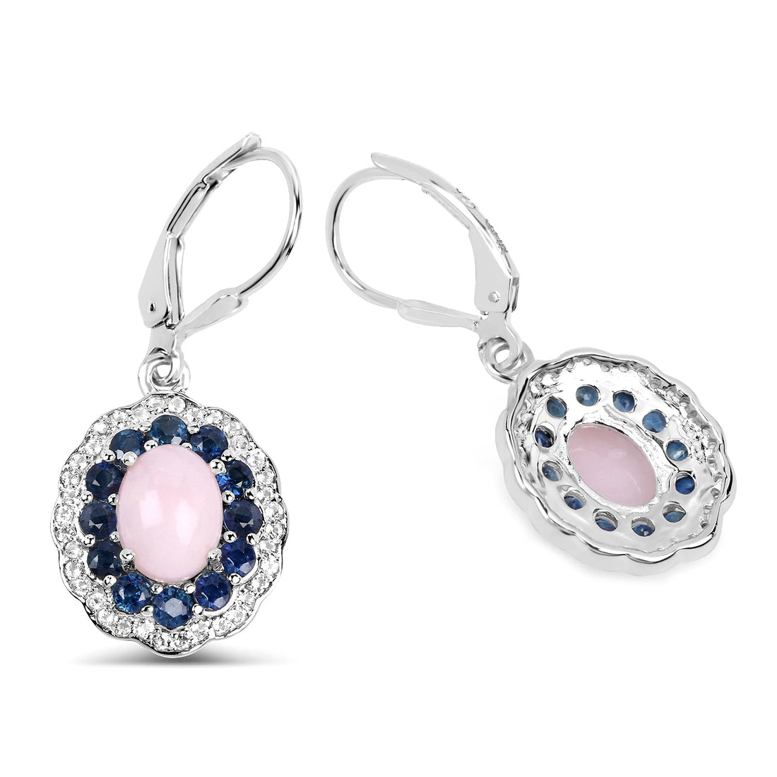4.00 Carat Genuine Opal Pink, Blue Sapphire and White Topaz .925 Sterling Silver Earrings by Bids.com