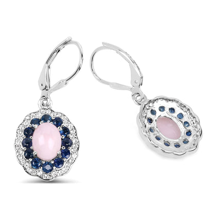 4.00 Carat Genuine Opal Pink, Blue Sapphire and White Topaz .925 Sterling Silver Earrings by Bids.com