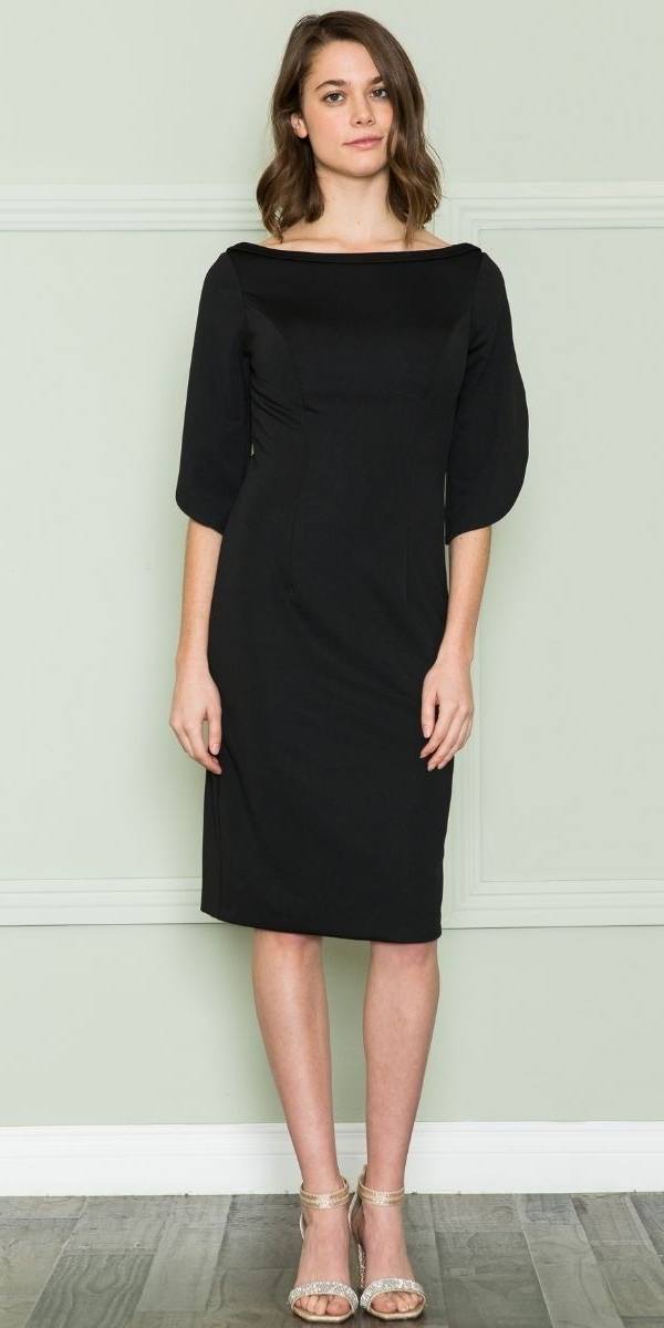 CLEARANCE - Poly USA | Ed Young 8772 Knee Length Heavy Jersey Boat Neck Dress (Size L) by DiscountDressShop