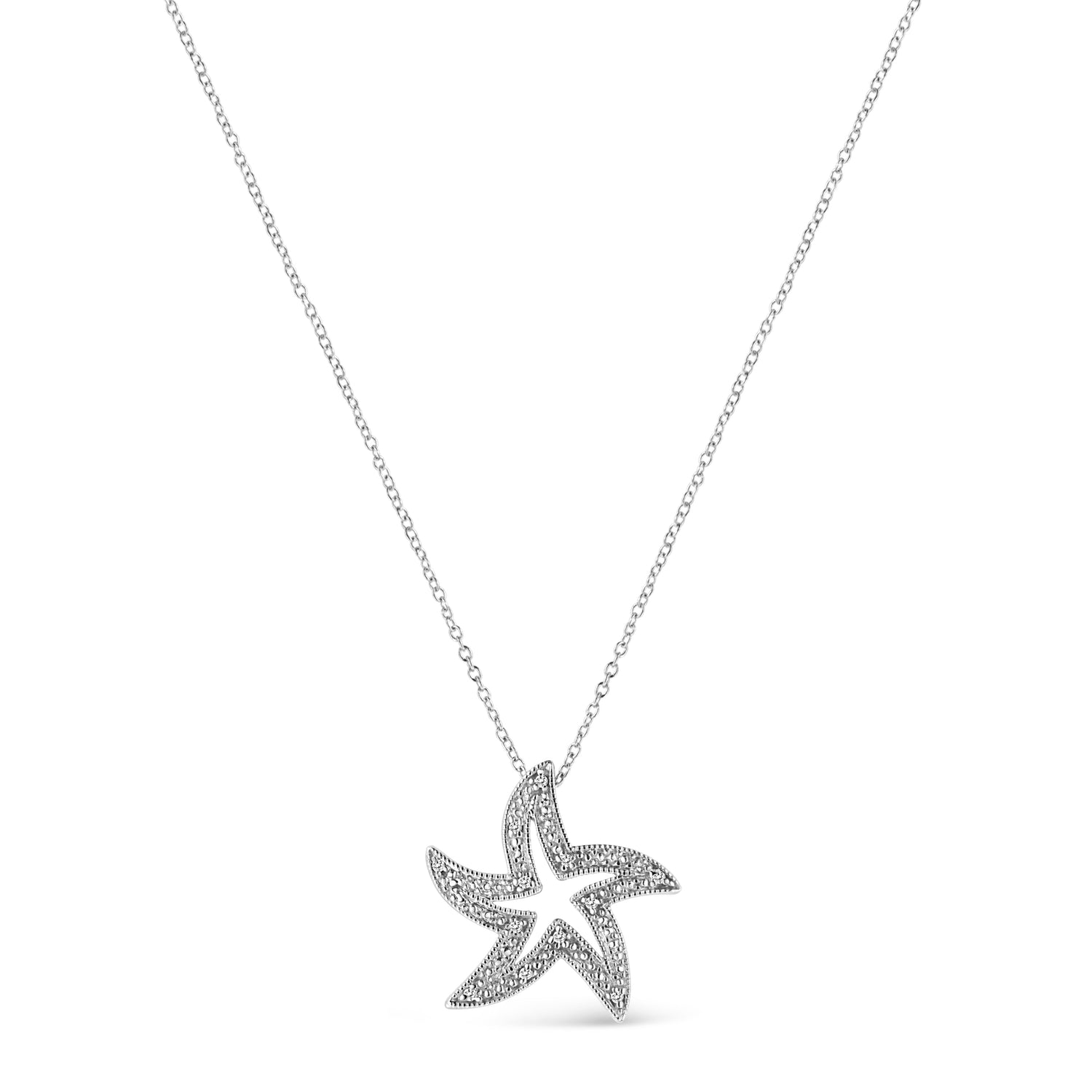 .925 Sterling Silver Prong-Set Diamond Accent Starfish 18" Pendant Necklace (I-J Color, I1-I2 Clarity) by Bids.com