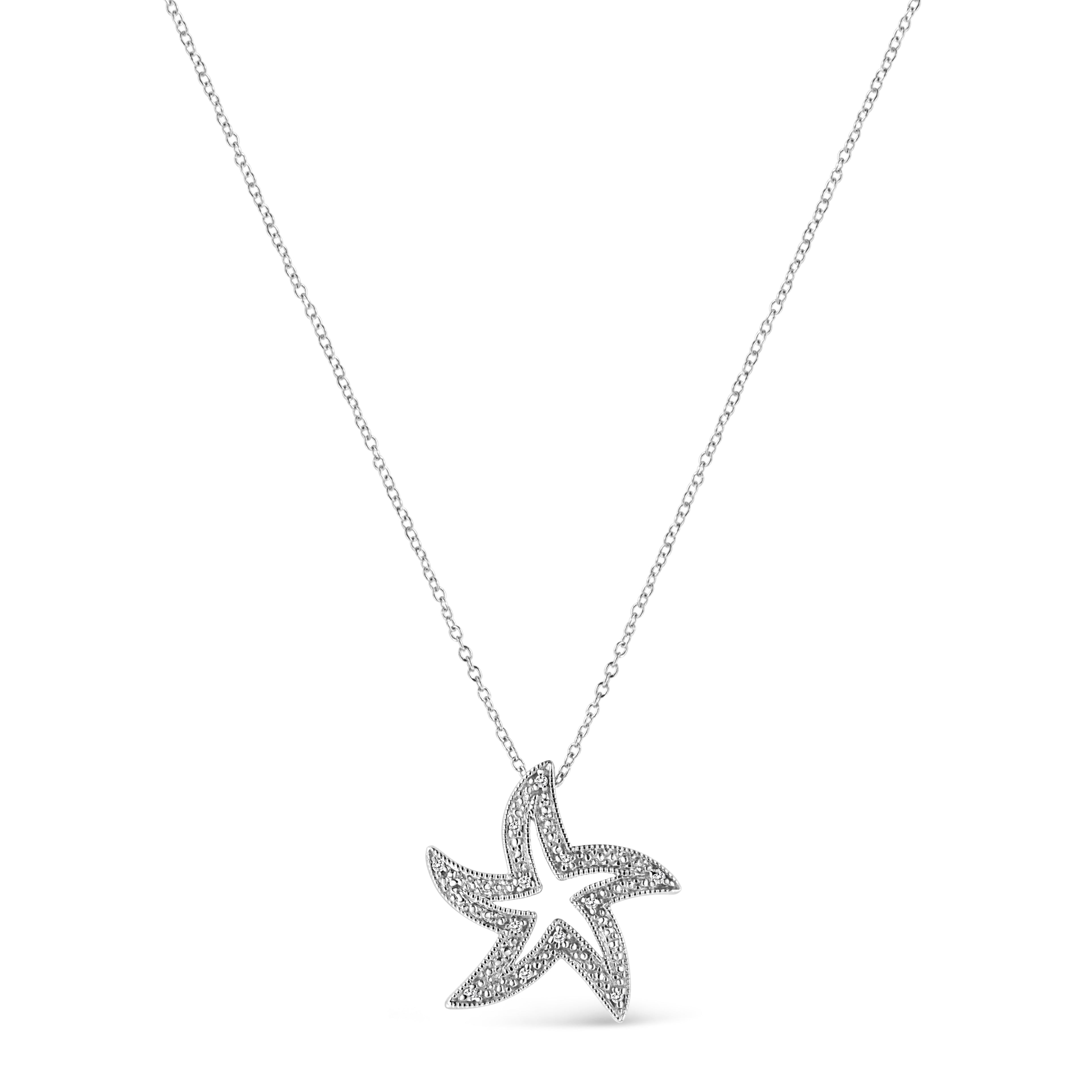 .925 Sterling Silver Prong-Set Diamond Accent Starfish 18" Pendant Necklace (I-J Color, I1-I2 Clarity) by Bids.com