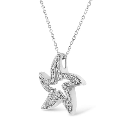 .925 Sterling Silver Prong-Set Diamond Accent Starfish 18" Pendant Necklace (I-J Color, I1-I2 Clarity) by Bids.com