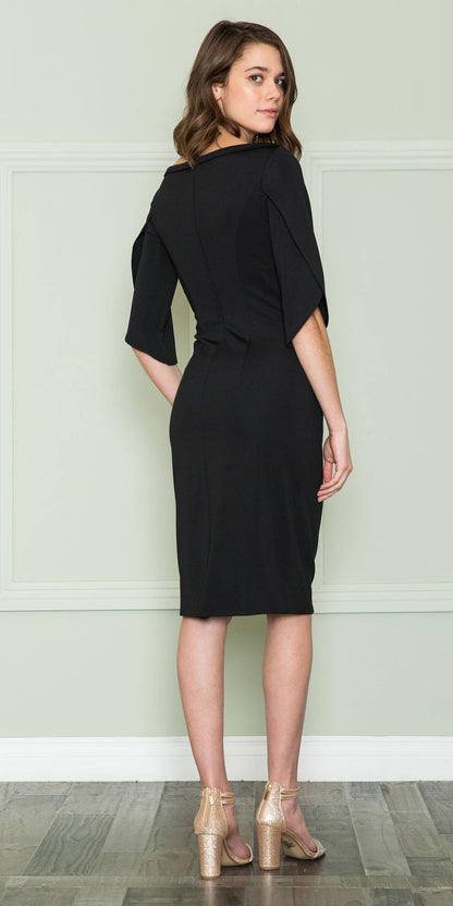 CLEARANCE - Poly USA | Ed Young 8772 Knee Length Heavy Jersey Boat Neck Dress (Size L) by DiscountDressShop
