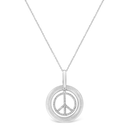 Matte Finish .925 Sterling Silver Diamond Accent Dancing Peace Sign 18" Pendant Necklace (I-J Color, I1-I2 Clarity) by Bids.com