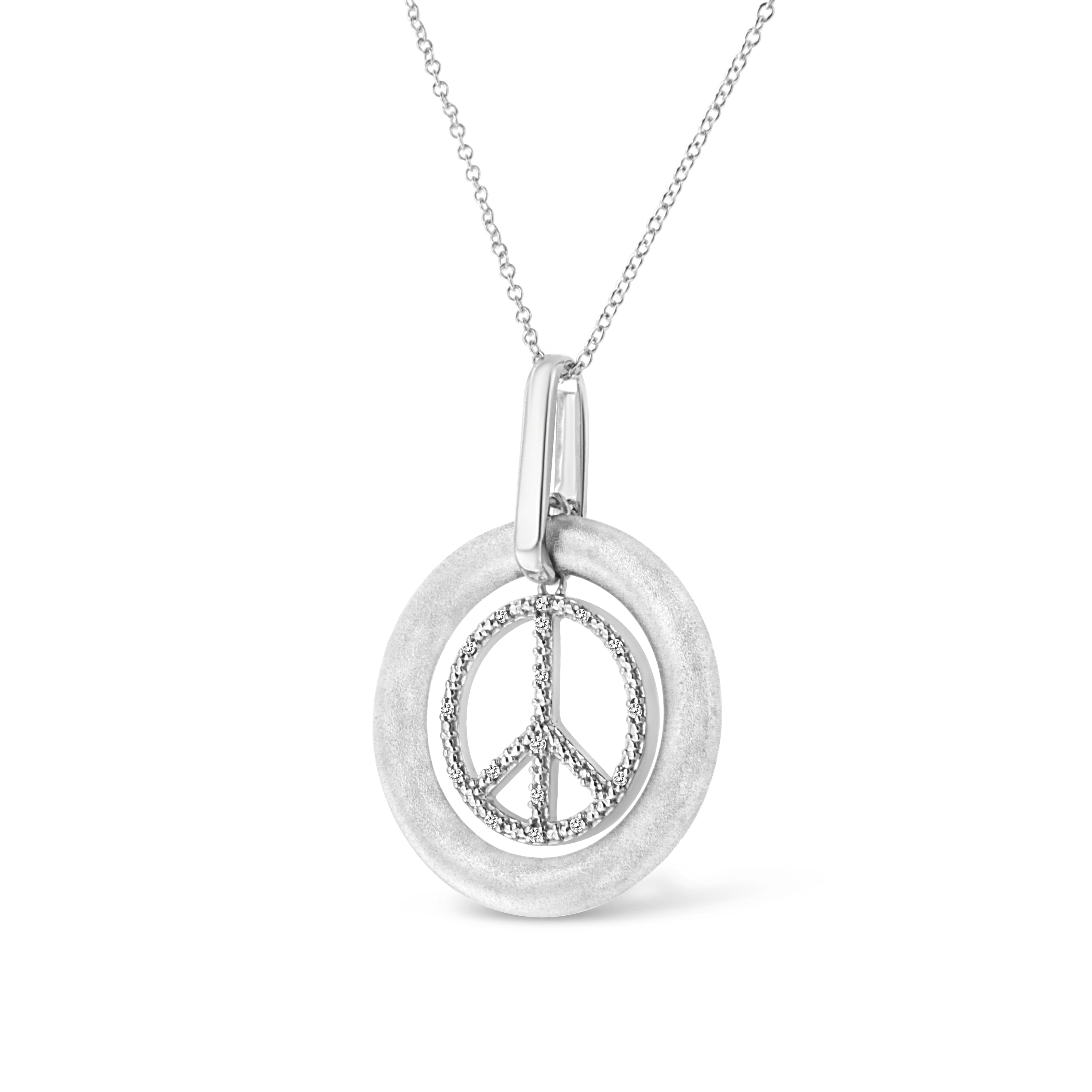 Matte Finish .925 Sterling Silver Diamond Accent Dancing Peace Sign 18" Pendant Necklace (I-J Color, I1-I2 Clarity) by Bids.com