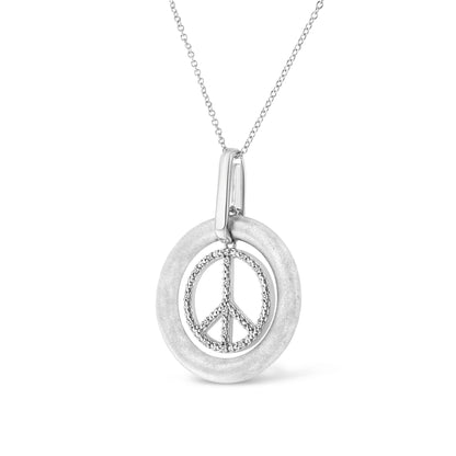 Matte Finish .925 Sterling Silver Diamond Accent Dancing Peace Sign 18" Pendant Necklace (I-J Color, I1-I2 Clarity) by Bids.com