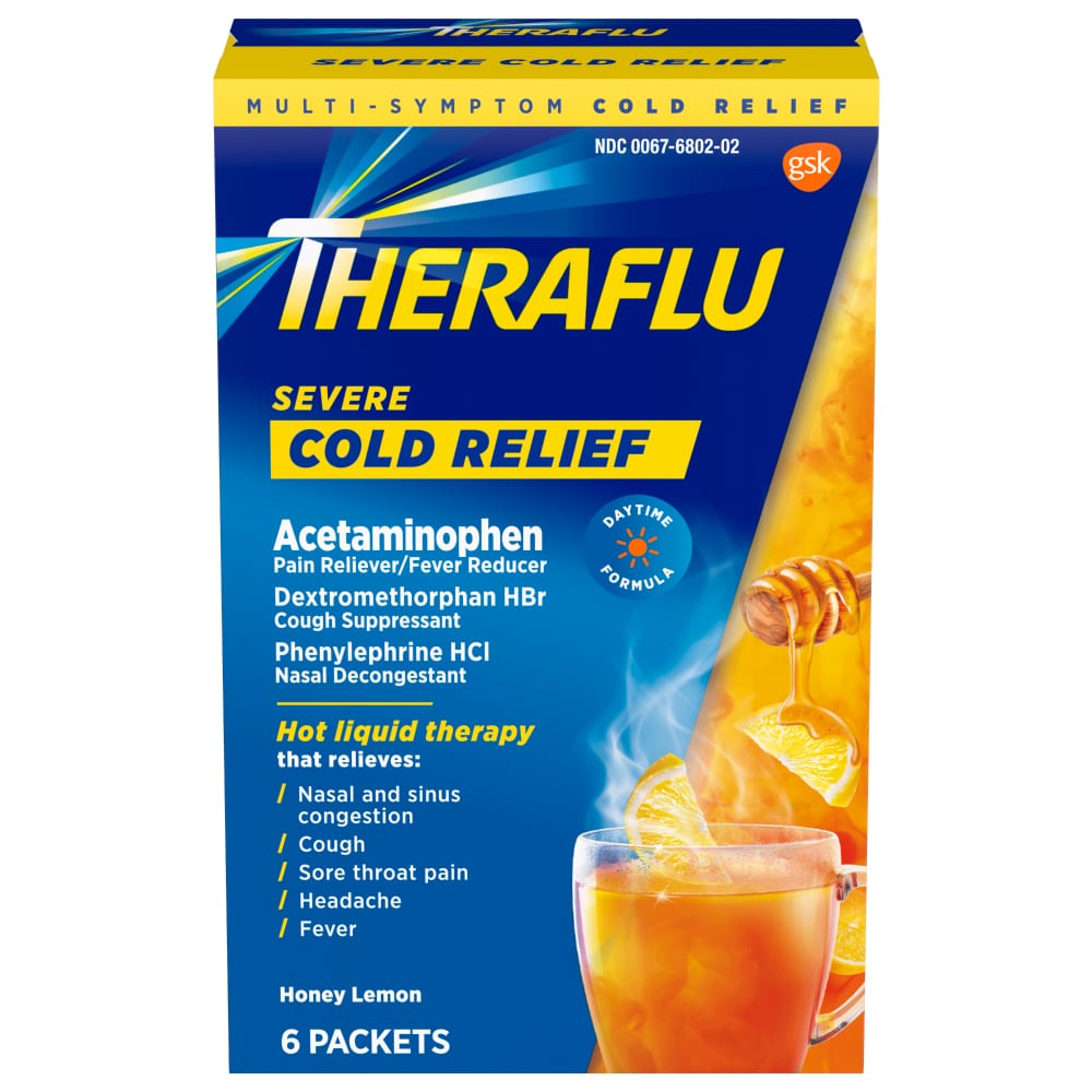 Theraflu Acetaminophen, Cold Relief, Severe, Packets, Honey Lemon 