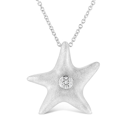 .925 Sterling Silver Prong-Set Diamond Accent Starfish Pendant Necklace (I-J Color, I1-I2 Clarity) - Size 18" by Bids.com