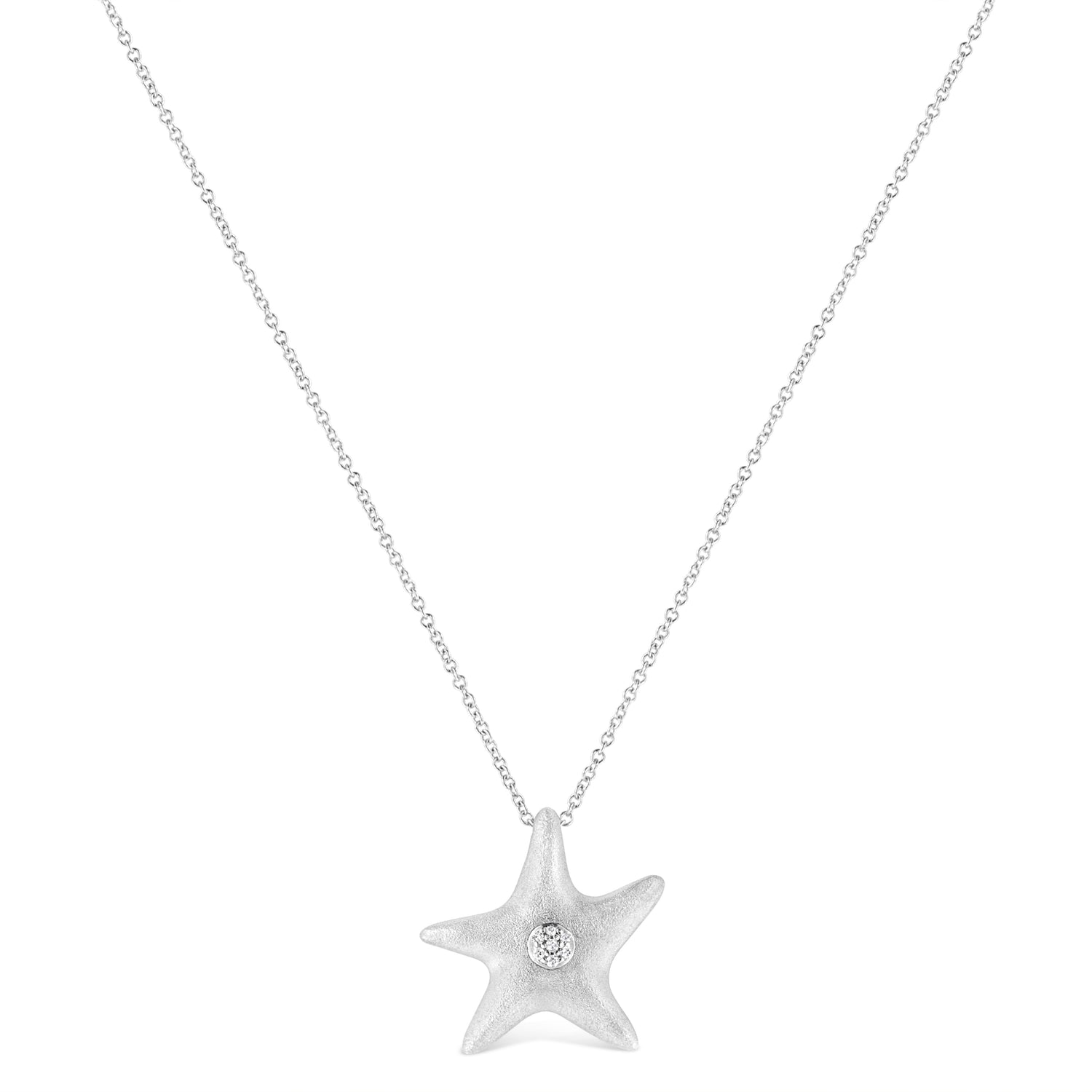 .925 Sterling Silver Prong-Set Diamond Accent Starfish Pendant Necklace (I-J Color, I1-I2 Clarity) - Size 18" by Bids.com