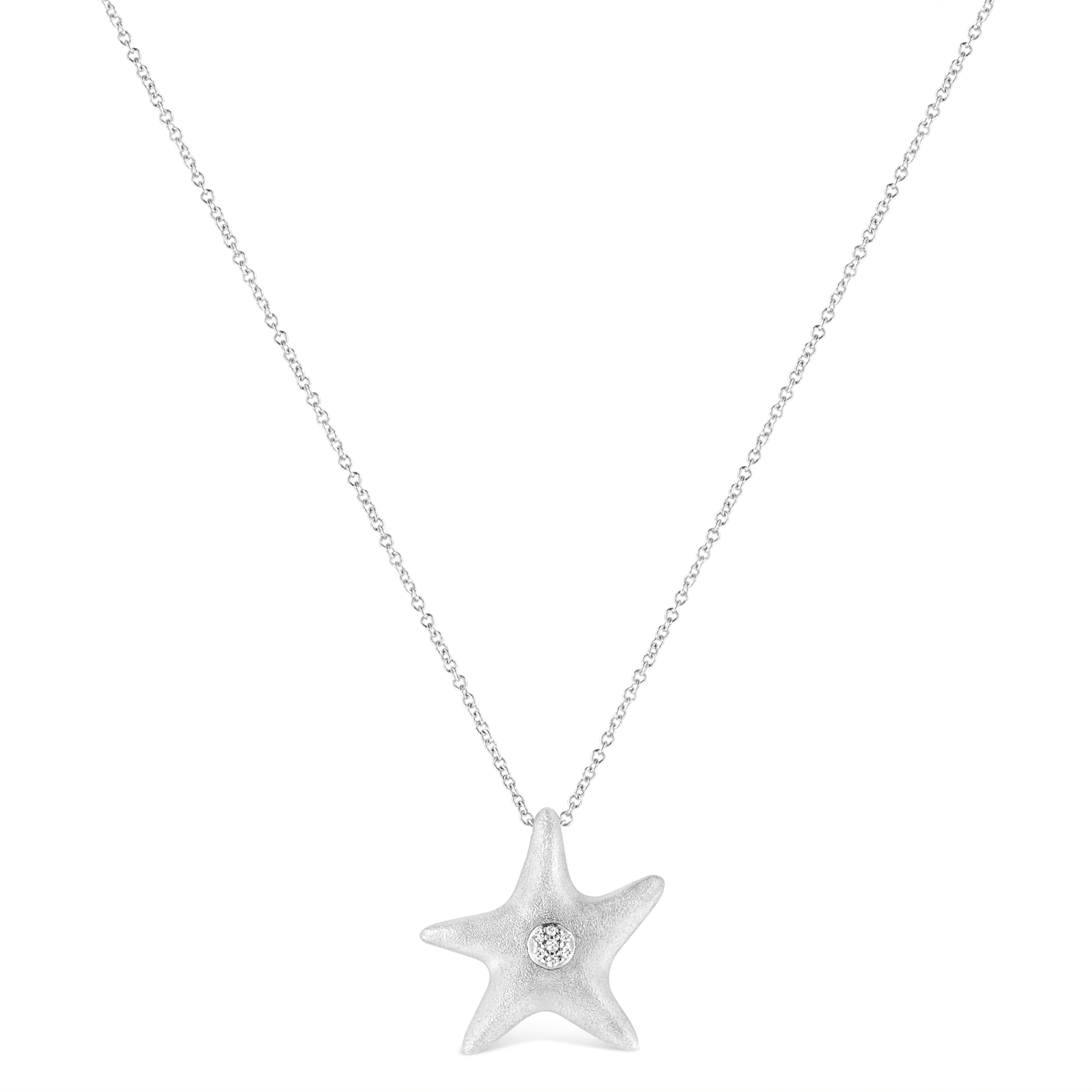 .925 Sterling Silver Prong-Set Diamond Accent Starfish Pendant Necklace (I-J Color, I1-I2 Clarity) - Size 18" by Bids.com