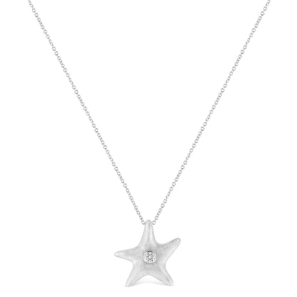 .925 Sterling Silver Prong-Set Diamond Accent Starfish Pendant Necklace (I-J Color, I1-I2 Clarity) - Size 18" by Bids.com