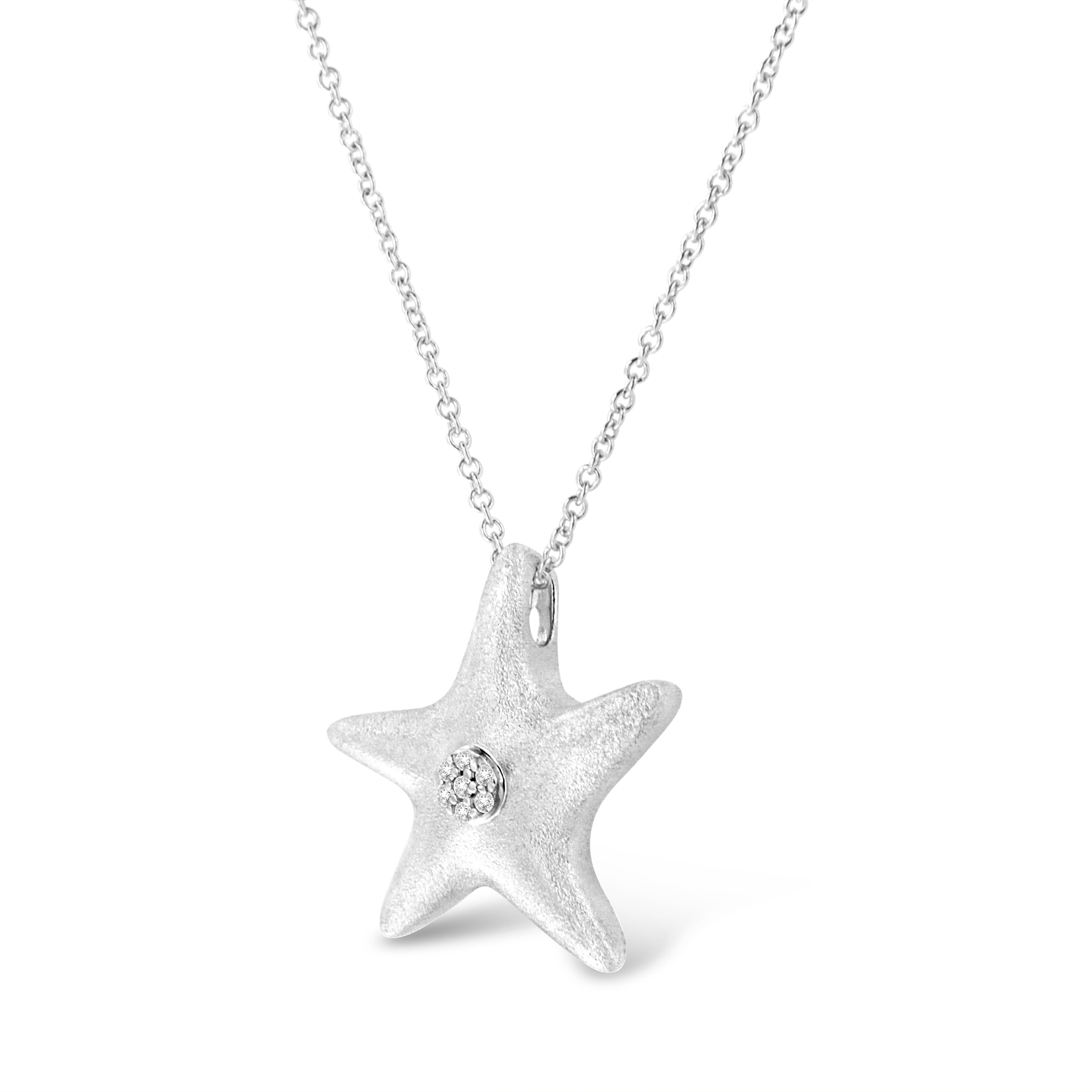 .925 Sterling Silver Prong-Set Diamond Accent Starfish Pendant Necklace (I-J Color, I1-I2 Clarity) - Size 18" by Bids.com