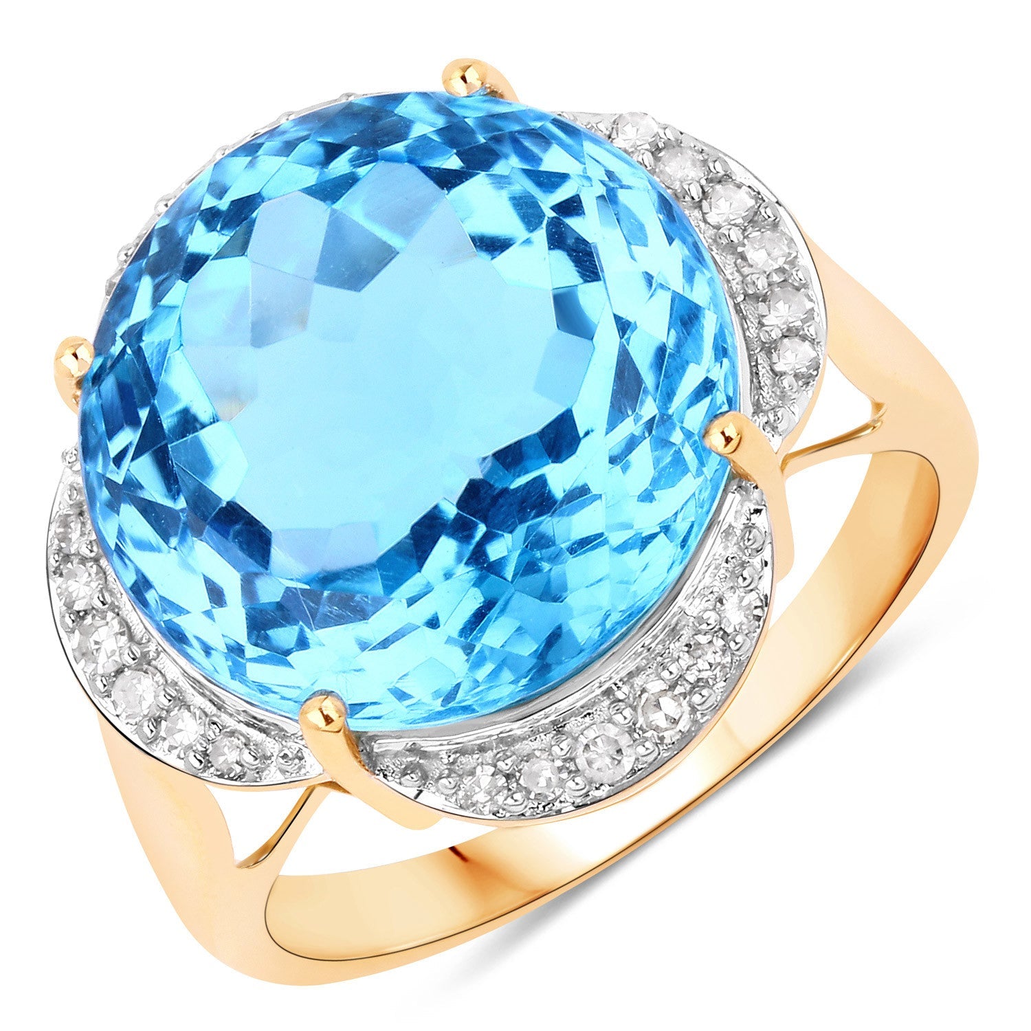 12.69 Carat Genuine Swiss Blue Topaz and White Diamond 14K Yellow Gold Ring by Bids.com