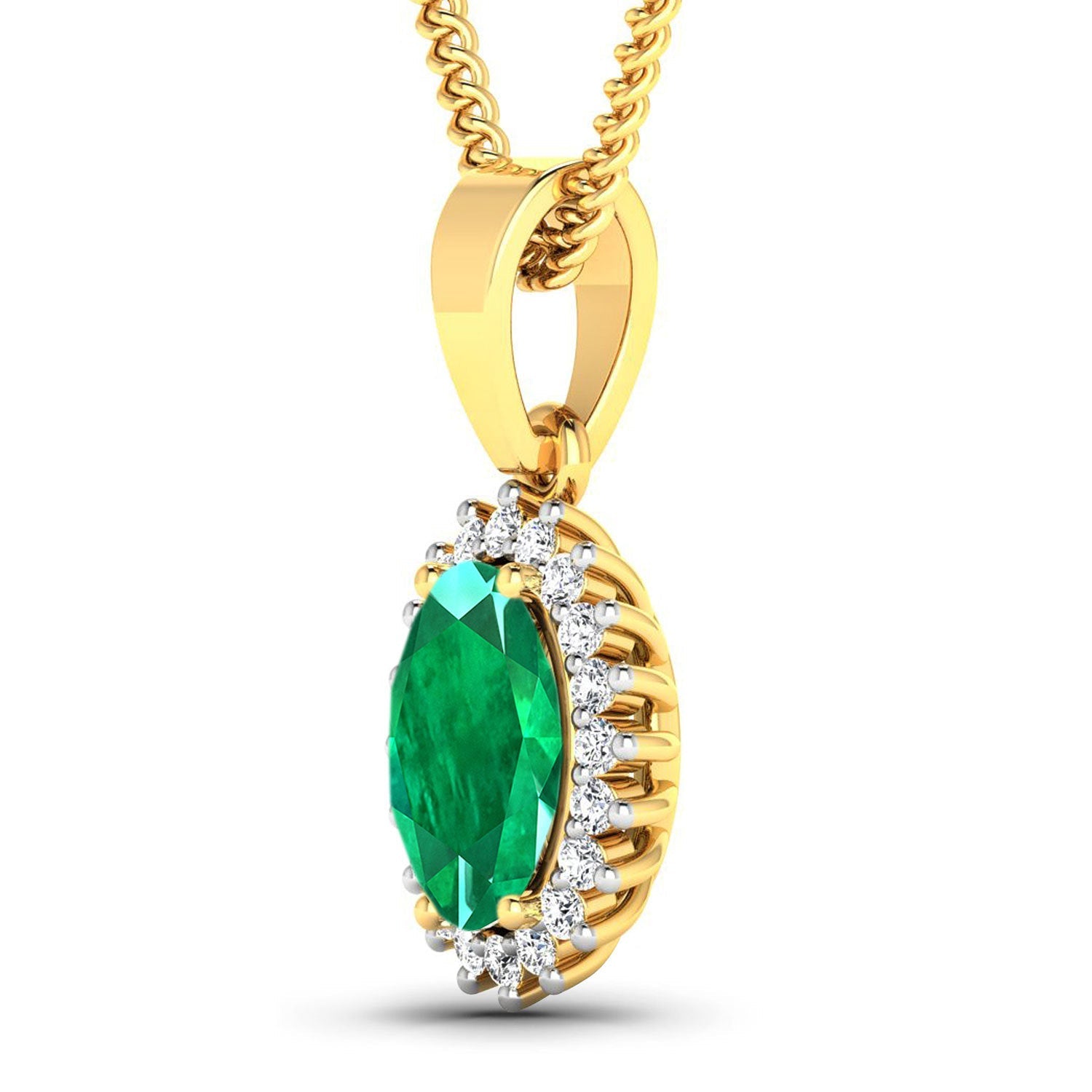 1.13 Carat Genuine Zambian Emerald and White Diamond 14K Yellow Gold Pendant by Bids.com