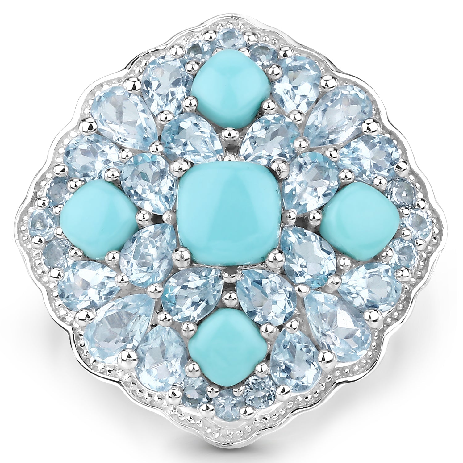 6.18 Carat Genuine Turquoise and Blue Topaz .925 Sterling Silver Ring by Bids.com