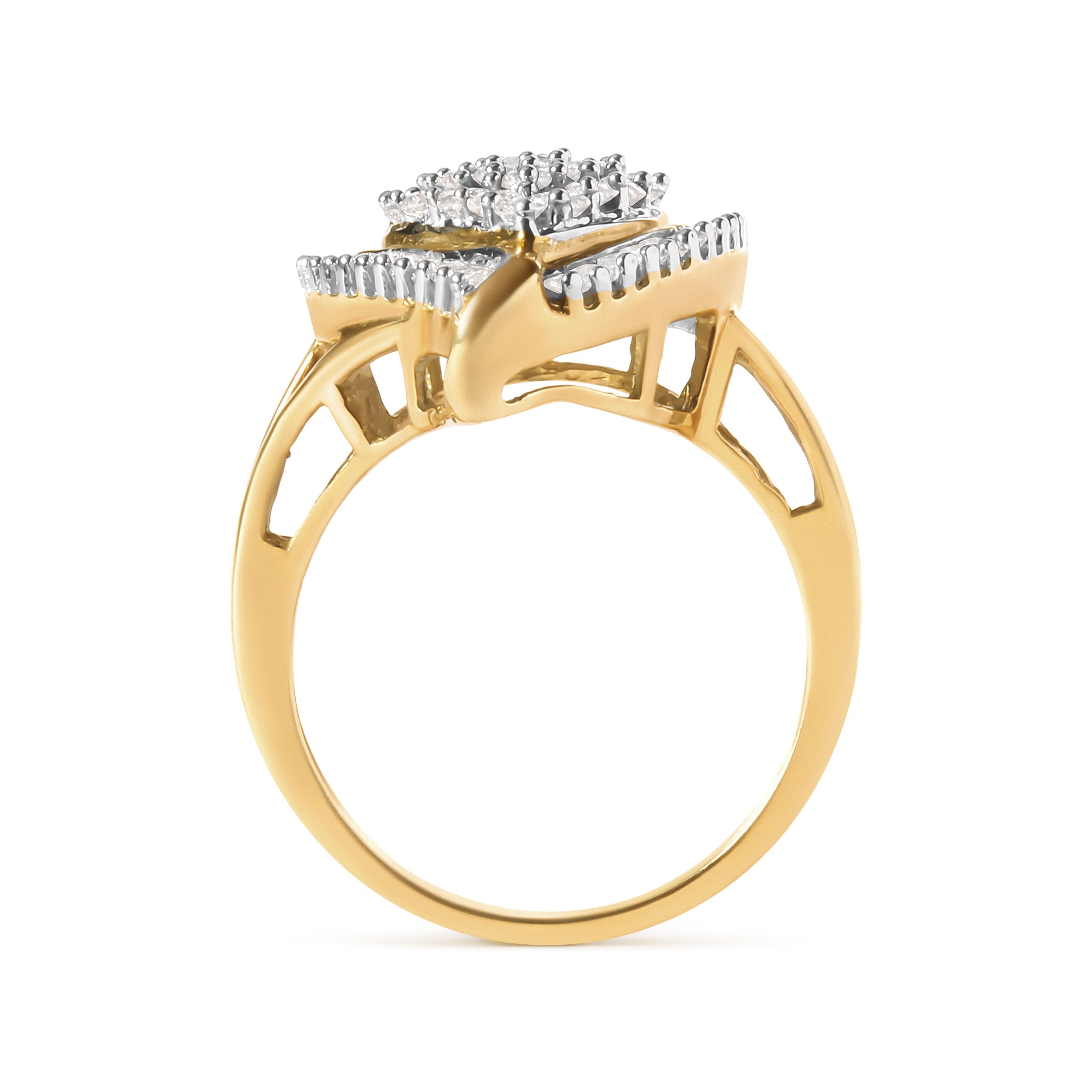 10K Yellow Gold 1 Cttw Round and Baguette Cut Diamond Ballerina Cluster Ring (H-I Color, SI2-I1 Clarity) by Bids.com