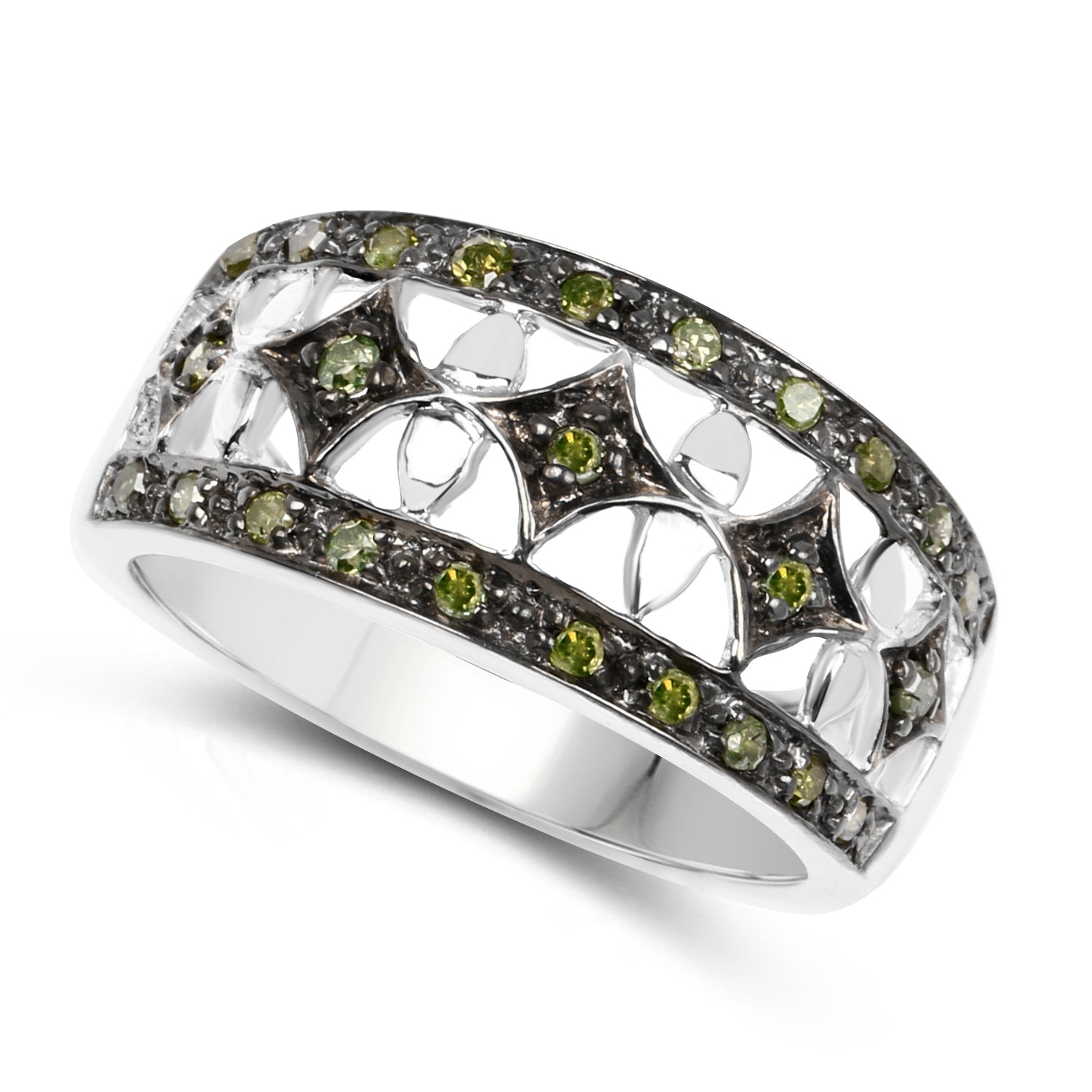 0.32 Carat Genuine Green Diamond .925 Sterling Silver Ring by Bids.com
