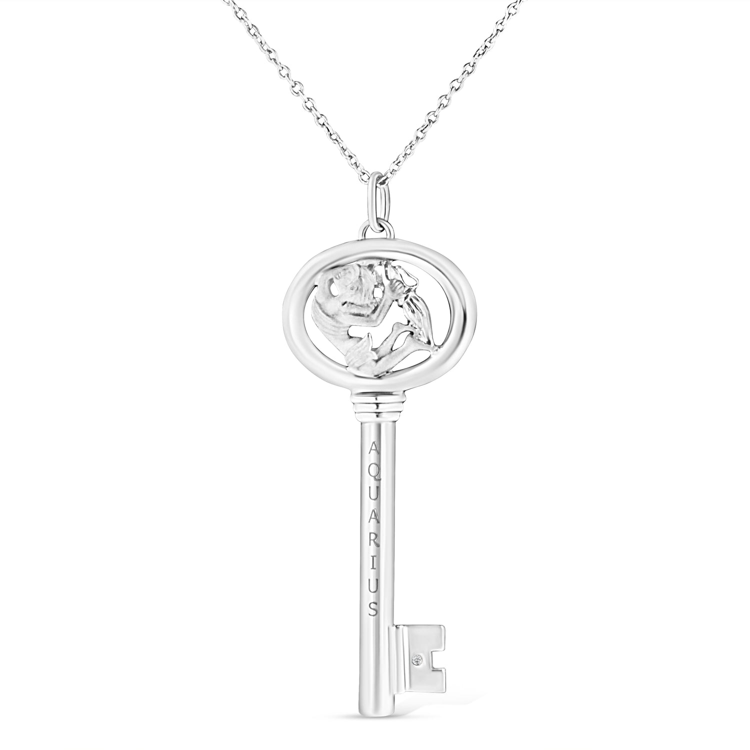 .925 Sterling Silver Diamond Accent Virgo Zodiac Key 18" Pendant Necklace (K-L Color, I1-I2 Clarity) by Bids.com