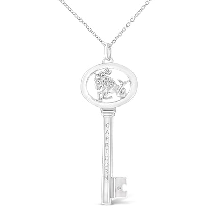 .925 Sterling Silver Diamond Accent Virgo Zodiac Key 18" Pendant Necklace (K-L Color, I1-I2 Clarity) by Bids.com