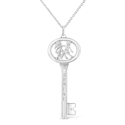 .925 Sterling Silver Diamond Accent Virgo Zodiac Key 18" Pendant Necklace (K-L Color, I1-I2 Clarity) by Bids.com