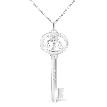 .925 Sterling Silver Diamond Accent Virgo Zodiac Key 18" Pendant Necklace (K-L Color, I1-I2 Clarity) by Bids.com