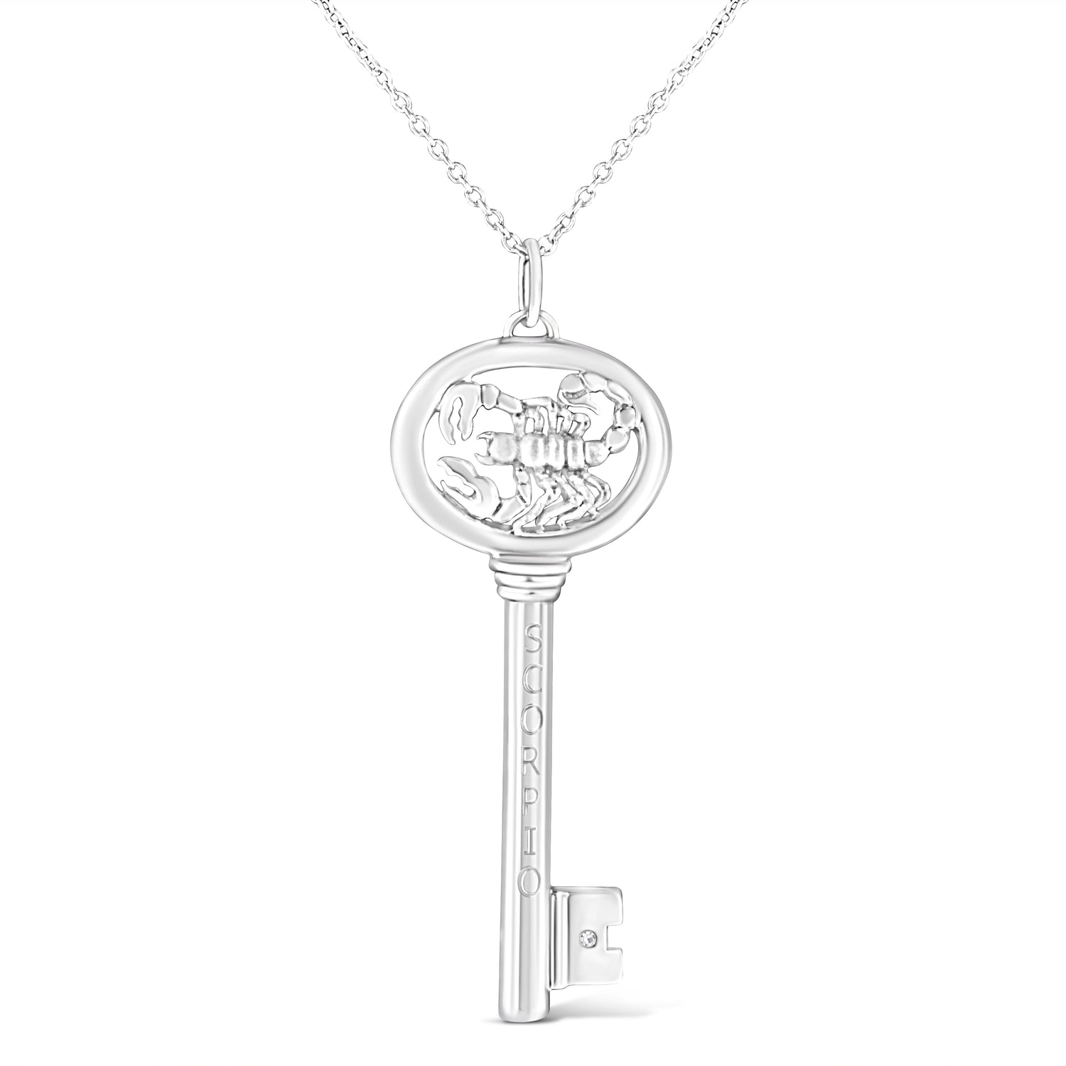 .925 Sterling Silver Diamond Accent Virgo Zodiac Key 18" Pendant Necklace (K-L Color, I1-I2 Clarity) by Bids.com