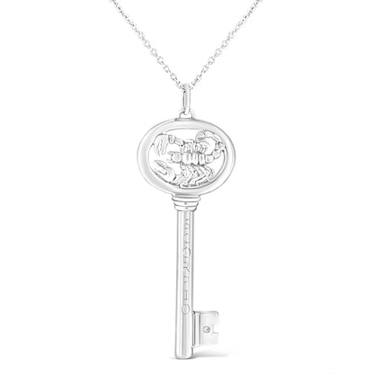 .925 Sterling Silver Diamond Accent Virgo Zodiac Key 18" Pendant Necklace (K-L Color, I1-I2 Clarity) by Bids.com