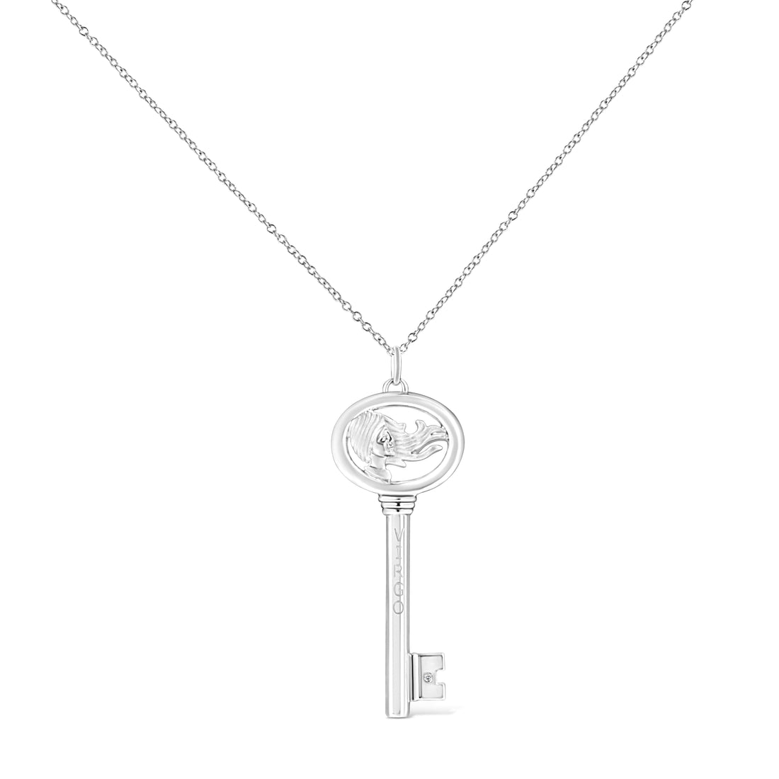 .925 Sterling Silver Diamond Accent Virgo Zodiac Key 18" Pendant Necklace (K-L Color, I1-I2 Clarity) by Bids.com
