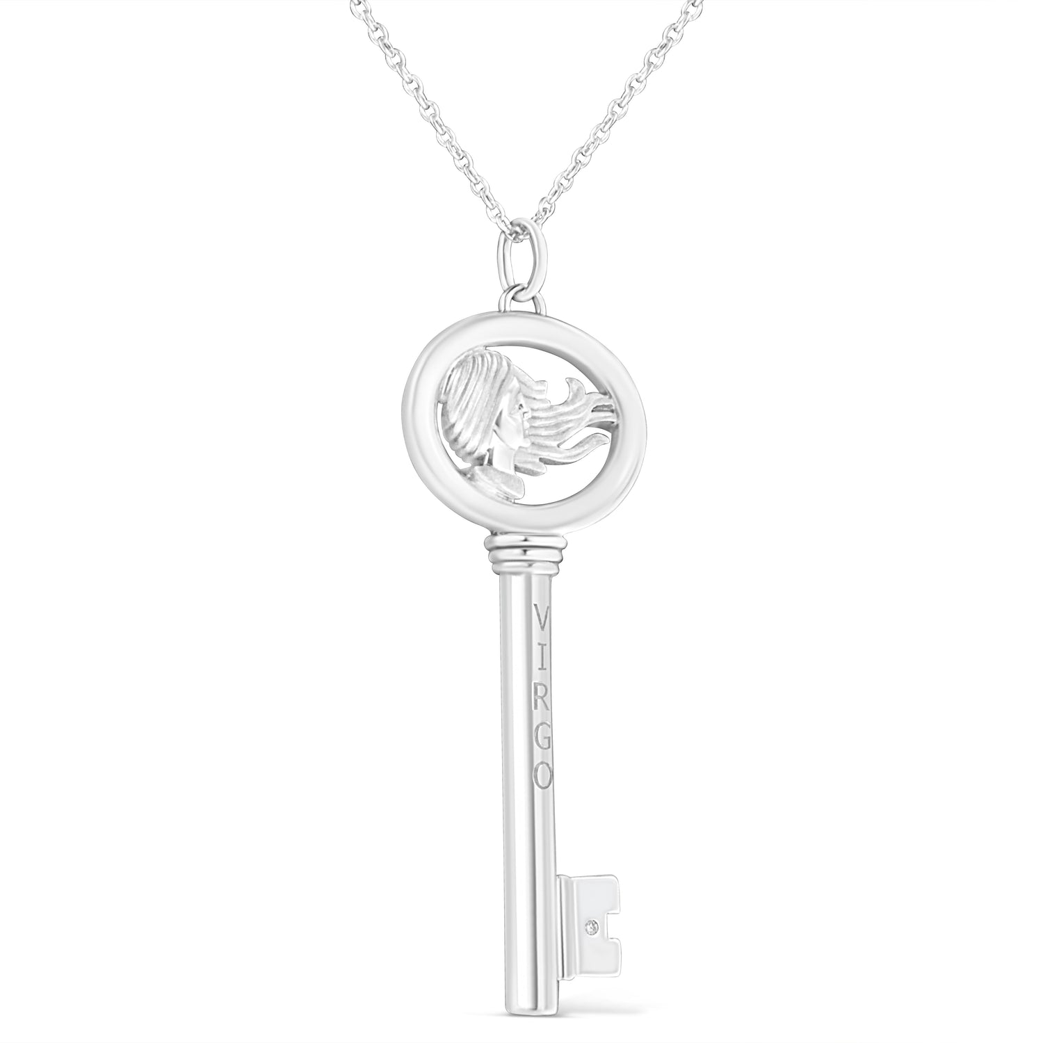 .925 Sterling Silver Diamond Accent Virgo Zodiac Key 18" Pendant Necklace (K-L Color, I1-I2 Clarity) by Bids.com